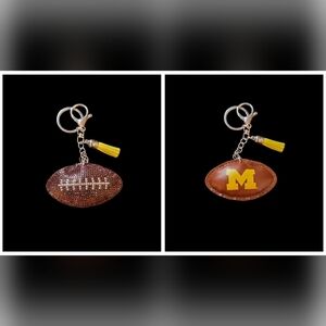 Michigan Wolverines Sparkly Rhinestone Football Bag Charm / Keychain